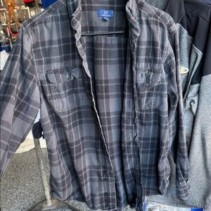 Gray/Green Plaid Button-Up Shirt